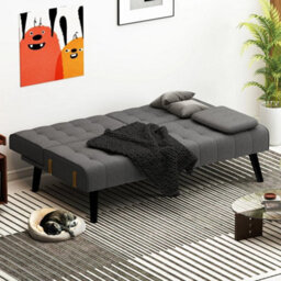 164 Cm Convertible Futon Sofa Bed Couch Loveseat W/ Backrests Grey - thumbnail 3