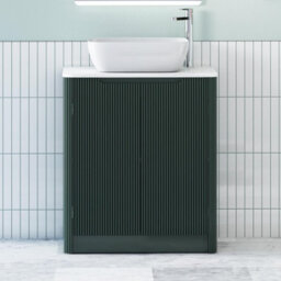 Royal Bathrooms Avenza 800mm Deep Moss Green Floor Standing Bathroom Vanity Unit 2 Door With Elva Basin - thumbnail 1