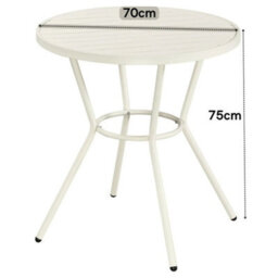 Off-White Round Garden Bistro Table, Metal, Outdoor Dining, Weather Resistant - thumbnail 2