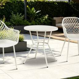 Off-White Round Garden Bistro Table, Metal, Outdoor Dining, Weather Resistant - thumbnail 6