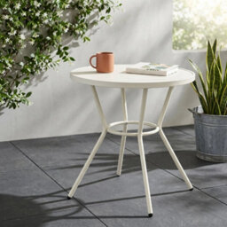 Off-White Round Garden Bistro Table, Metal, Outdoor Dining, Weather Resistant - thumbnail 5