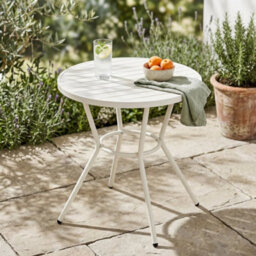 Off-White Round Garden Bistro Table, Metal, Outdoor Dining, Weather Resistant - thumbnail 4