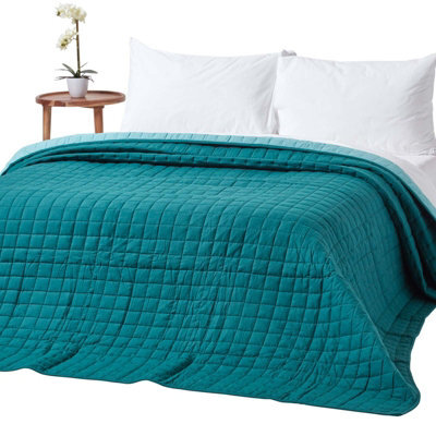 Homescapes Cotton Quilted Reversible Bedspread Teal & Blue, 200 X 200 Cm - image 1