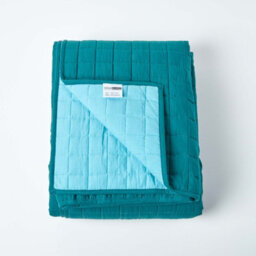 Homescapes Cotton Quilted Reversible Bedspread Teal & Blue, 200 X 200 Cm - thumbnail 2