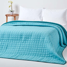 Homescapes Cotton Quilted Reversible Bedspread Teal & Blue, 200 X 200 Cm - thumbnail 4