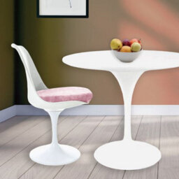 Fusion Living Tulip Set - White Medium Circular Table And Two Chairs With Luxurious Cushion Light Pink - thumbnail 2