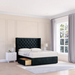 "Sloomy 2Ft6 Dior Naples Black Memory Foam Bed Set With No Drawers Mattress & 54"" Wingback Headboard - Small Single"
