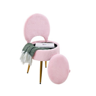 Living And Home Modern Pink Luxury Vanity Chair With Storage And Folding Backrest 43Cm W X 39.5Cm D X 76.5Cm H - image 1