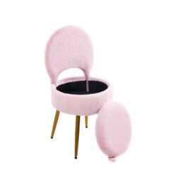 Living And Home Modern Pink Luxury Vanity Chair With Storage And Folding Backrest 43Cm W X 39.5Cm D X 76.5Cm H - thumbnail 2
