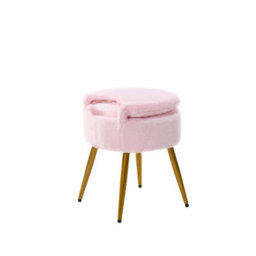 Living And Home Modern Pink Luxury Vanity Chair With Storage And Folding Backrest 43Cm W X 39.5Cm D X 76.5Cm H - thumbnail 4