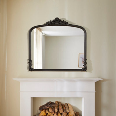 The Online Mirror Shop Chatsworth Black Overmantle Mirror - Ornate Fireplace Wall Decor- H 104Cm X W 114Cm - image 1