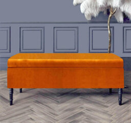 Paris Plain 120Cm Ottoman Storage Bench - Plush Velvet Shoe Bench - Burnt Orange Upholstery Footstool With Storage