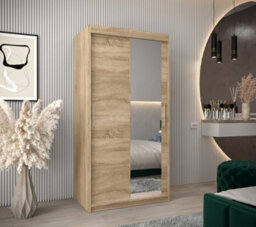 Arte Tokyo 02 Contemporary Mirrored 2 Sliding Door Wardrobe 5 Shelves 2 Rails Oak Sonoma Effect (H)2000mm (W)1000mm (D)620mm - thumbnail 2