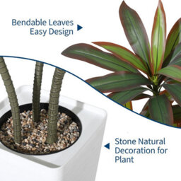 London Boutique 120 Cm Artificial Dracaena Tree, Faux Indoor Plant In Pot, Silk Leaves, Wood Trunk, Floor Tree Decor - thumbnail 4