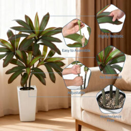 London Boutique 120 Cm Artificial Dracaena Tree, Faux Indoor Plant In Pot, Silk Leaves, Wood Trunk, Floor Tree Decor - thumbnail 3
