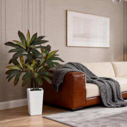London Boutique 120 Cm Artificial Dracaena Tree, Faux Indoor Plant In Pot, Silk Leaves, Wood Trunk, Floor Tree Decor - thumbnail 5
