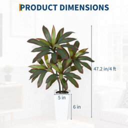 London Boutique 120 Cm Artificial Dracaena Tree, Faux Indoor Plant In Pot, Silk Leaves, Wood Trunk, Floor Tree Decor - thumbnail 2