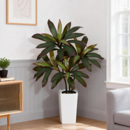 London Boutique 120 Cm Artificial Dracaena Tree, Faux Indoor Plant In Pot, Silk Leaves, Wood Trunk, Floor Tree Decor - thumbnail 1