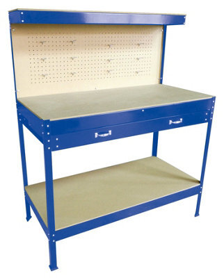 Switzer Garage Steel Storage Tool Workbench Workshop Diy Table W/ Pegboard Drawers Blue - image 1