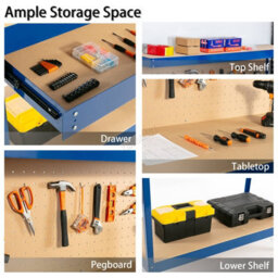 Switzer Garage Steel Storage Tool Workbench Workshop Diy Table W/ Pegboard Drawers Blue - thumbnail 3