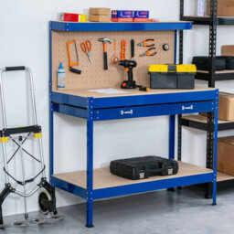 Switzer Garage Steel Storage Tool Workbench Workshop Diy Table W/ Pegboard Drawers Blue - thumbnail 2