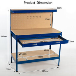 Switzer Garage Steel Storage Tool Workbench Workshop Diy Table W/ Pegboard Drawers Blue - thumbnail 6