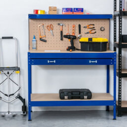Switzer Garage Steel Storage Tool Workbench Workshop Diy Table W/ Pegboard Drawers Blue - thumbnail 5