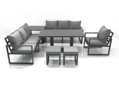 Fimous Outdoor Garden Furniture Set Aluminium Lounge Sofa Adjustable Rising Lifting Dining Table Sets With 2 Footstool Side Table - image 1