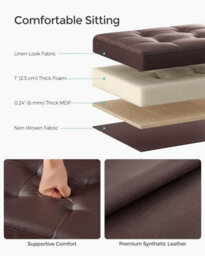 Songmics Compact Ottoman Stool With Foldable Storage Design, Ideal For Entryways Or Bedrooms, Chestnut Brown - thumbnail 3