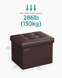 Songmics Compact Ottoman Stool With Foldable Storage Design, Ideal For Entryways Or Bedrooms, Chestnut Brown - thumbnail 2