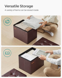 Songmics Compact Ottoman Stool With Foldable Storage Design, Ideal For Entryways Or Bedrooms, Chestnut Brown - thumbnail 4