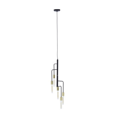 Orsina 5-Arm Pendant Lamp With Tubular Bulbs, Black Frame Pendant Light With Gold Accents, Stylish Ceiling Light - image 1