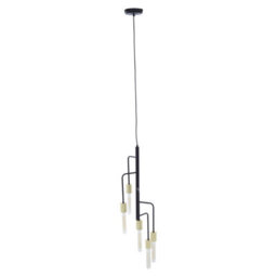 Orsina 5-Arm Pendant Lamp With Tubular Bulbs, Black Frame Pendant Light With Gold Accents, Stylish Ceiling Light - thumbnail 3