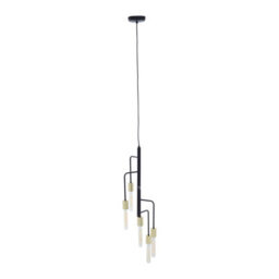 Orsina 5-Arm Pendant Lamp With Tubular Bulbs, Black Frame Pendant Light With Gold Accents, Stylish Ceiling Light - thumbnail 2