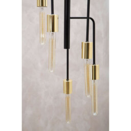 Orsina 5-Arm Pendant Lamp With Tubular Bulbs, Black Frame Pendant Light With Gold Accents, Stylish Ceiling Light - thumbnail 5