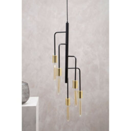 Orsina 5-Arm Pendant Lamp With Tubular Bulbs, Black Frame Pendant Light With Gold Accents, Stylish Ceiling Light - thumbnail 4