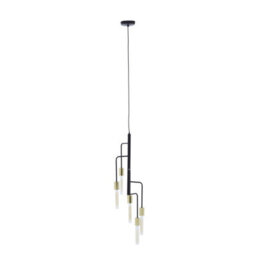 Orsina 5-Arm Pendant Lamp With Tubular Bulbs, Black Frame Pendant Light With Gold Accents, Stylish Ceiling Light - thumbnail 1
