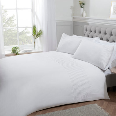 Smart Living Luxury Polycotton Easy Care Bedding Quilt Cover, Textured Duvet Cover Set, Bed Covers - Pintuck Pleated Striped Panel - image 1