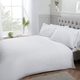 Smart Living Luxury Polycotton Easy Care Bedding Quilt Cover, Textured Duvet Cover Set, Bed Covers - Pintuck Pleated Striped Panel - thumbnail 1