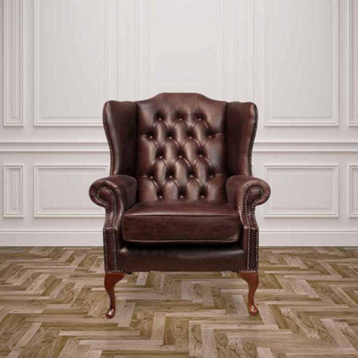 Chesterfield Highclere Wing Chair Old English Dark Brown Leather In Mallory Style - image 1