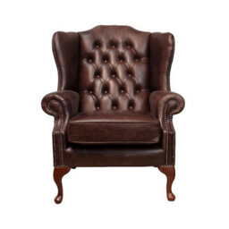 Chesterfield Highclere Wing Chair Old English Dark Brown Leather In Mallory Style - thumbnail 2
