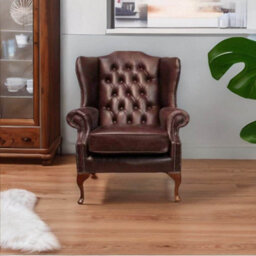 Chesterfield Highclere Wing Chair Old English Dark Brown Leather In Mallory Style - thumbnail 3