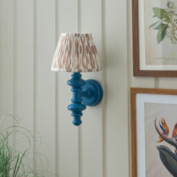 Luminosa Lighting Luminosa Carnaby Satin Marlin Blue Paint Wall Light With Neutral Print Fabric Ikat Shade 20Cm B22 - thumbnail 3