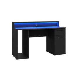 Ayo Gaming Desk Black Metal Computer Table With Rgb Led Lights Drawer Storage Modern Ergonomic Design - thumbnail 3