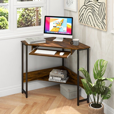 Costway Corner Desk With Power Outlets Computer Desk With Keyboard Tray - image 1