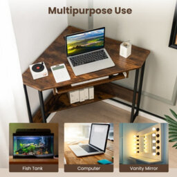 Costway Corner Desk With Power Outlets Computer Desk With Keyboard Tray - thumbnail 9