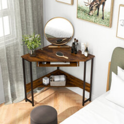 Costway Corner Desk With Power Outlets Computer Desk With Keyboard Tray - thumbnail 4