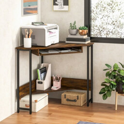 Costway Corner Desk With Power Outlets Computer Desk With Keyboard Tray - thumbnail 5