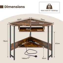 Costway Corner Desk With Power Outlets Computer Desk With Keyboard Tray - thumbnail 3