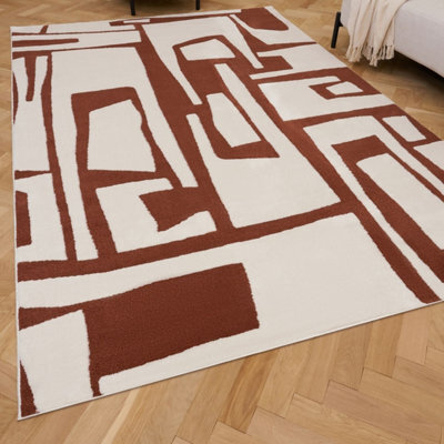 The Rugs Loft Terra And Ivory Abstract Geometric Living Room Area Rug And Runners Soft Pile - image 1
